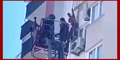 Asansör halatı kopunca 11. katta asılı kalan bekçinin o anları kamerada